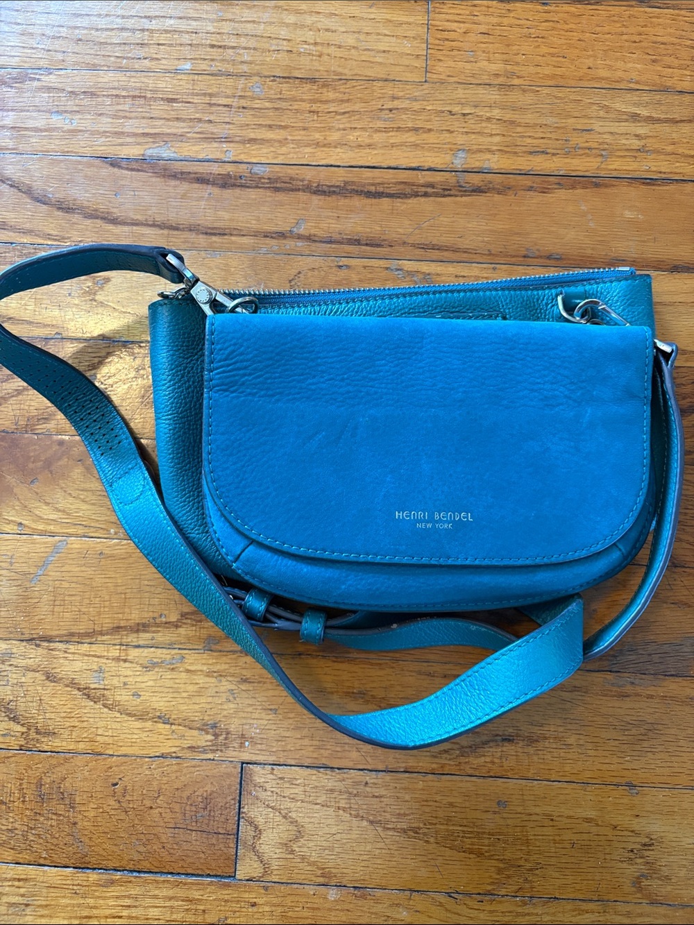 henri bendel teal blue leather crossbody bag